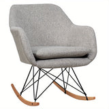 Modern Grey Upholstered Rocking Chair with Ergonomic Design and Solid Wood Base