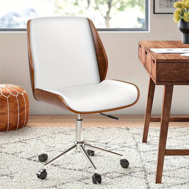 Scandinavian-Style Swivel Chair - Mid-Century Modern Office Desk Chair with Walnut Finish