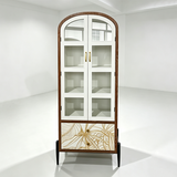 Tropical Leaf Carved Wooden Sideboard - Luxury Gold Accent Storage Cabinet