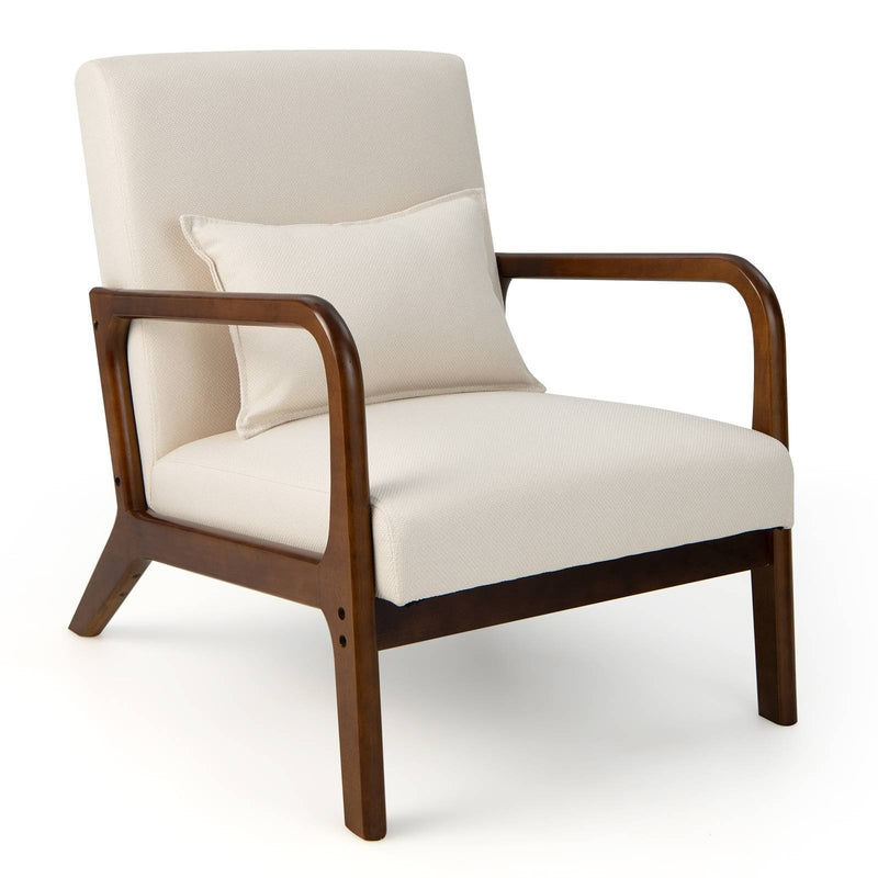 Mid-Century Modern Armchair with Wooden Frame and Cushioned Seat