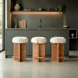 Lambswool Solid Wood Bar Stool – Cream, 65 or 75 cm