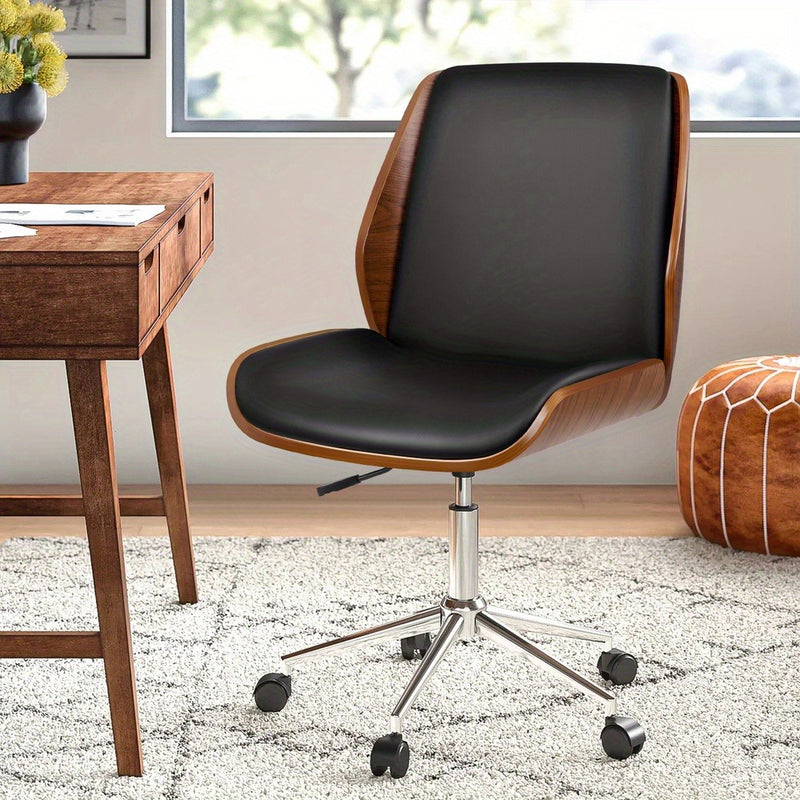 Scandinavian-Style Swivel Chair - Mid-Century Modern Office Desk Chair with Walnut Finish