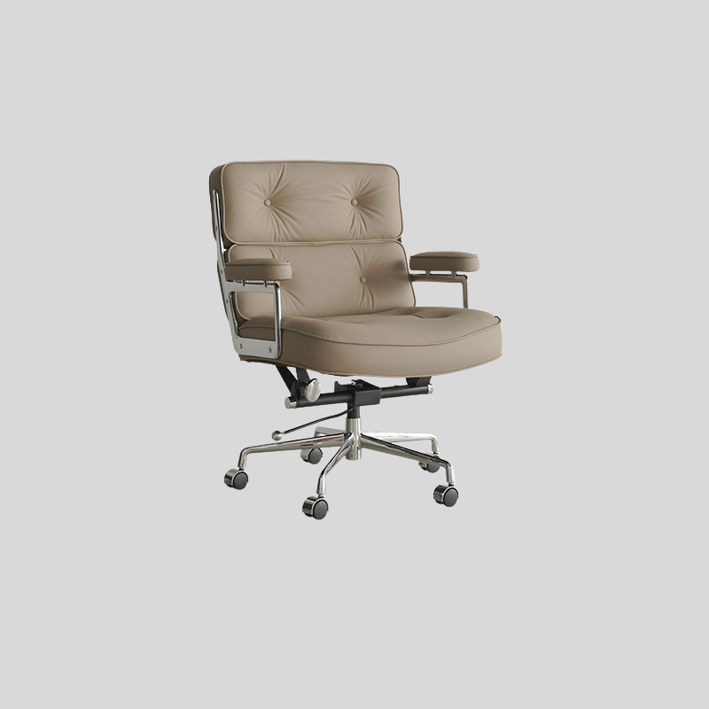 Mid-Century Lobby Chair Executive Office Chair – Adjustable Swivel Leather Desk Chair with Aluminum Base
