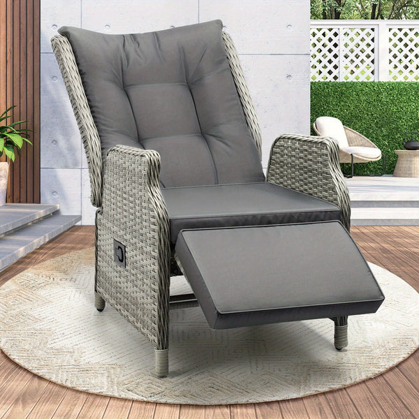 Adjustable Rattan Recliner Chair with Cushions – Ergonomic Outdoor Comfort