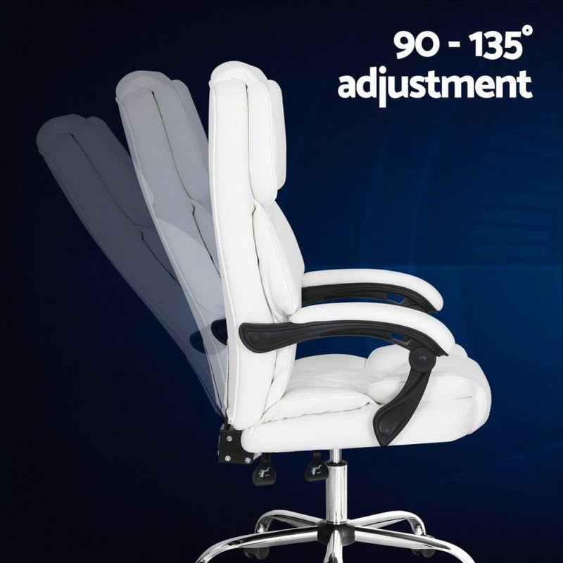 Executive Ergonomic PU Leather Office Chair with Chrome Base – White