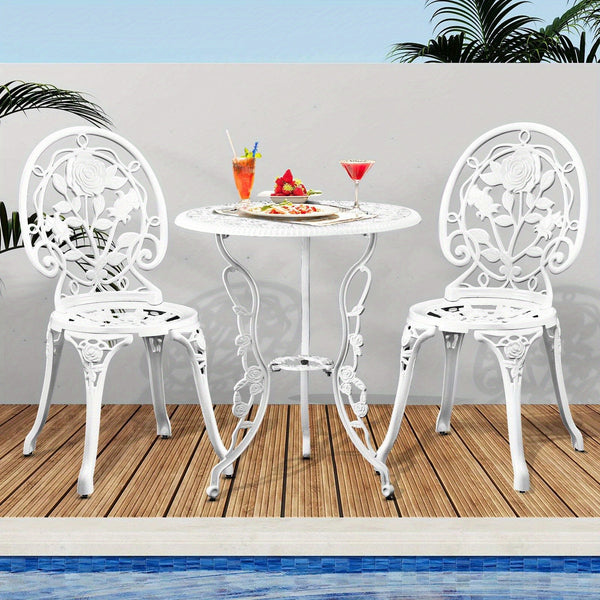 Elegant Cast Aluminum Bistro Set - Floral Design Patio Table and Chairs