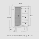 Nordic Pine Wood Sideboard with Rattan & Glass Sliding Doors