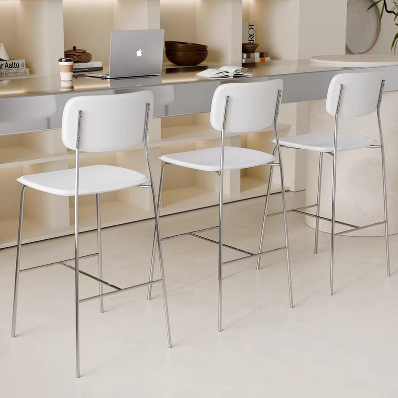 Modern Saddle Leather Bar Stool with Chrome Frame