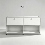 Two-column silver sideboard with two upper doors and two enclosed lower display cubbies, configuration C2.