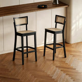 Solid Wood & Hand-Woven Rattan Bar Stool – Indonesian Cane Weave, Multi-Height Options (60/65/72cm)