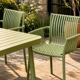 Stackable Outdoor Dining Armchair - Slatted Design for Cafe & Patio