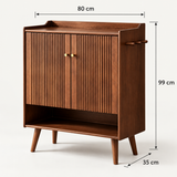 Walnut-Finish Pine Wood Shoe Cabinet – 80cm