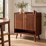 Walnut-Finish Pine Wood Shoe Cabinet – 80cm