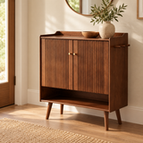 Walnut-Finish Pine Wood Shoe Cabinet – 80cm