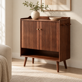 Walnut-Finish Pine Wood Shoe Cabinet – 80cm