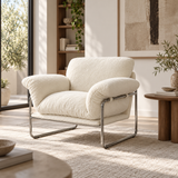 White Sherpa Fleece Lounge Armchair – Chrome Frame | StoolTopia
