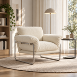 White Sherpa Fleece Lounge Armchair – Chrome Frame | StoolTopia