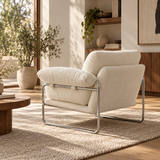 White Sherpa Fleece Lounge Armchair – Chrome Frame | StoolTopia