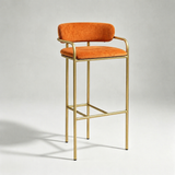 Upholstered Bar Stool with Gold Metal Frame - Velvet or Leather High Chair