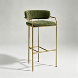Upholstered Bar Stool with Gold Metal Frame - Velvet or Leather High Chair