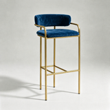 Upholstered Bar Stool with Gold Metal Frame - Velvet or Leather High Chair