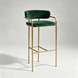 Upholstered Bar Stool with Gold Metal Frame - Velvet or Leather High Chair