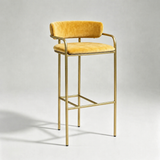 Upholstered Bar Stool with Gold Metal Frame - Velvet or Leather High Chair
