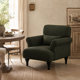 Modern Striped Linen Armchair – Rolled Arm Accent Chair with Solid Wood Legs