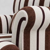 Modern Striped Linen Armchair – Rolled Arm Accent Chair with Solid Wood Legs