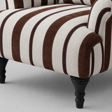 Modern Striped Linen Armchair – Rolled Arm Accent Chair with Solid Wood Legs