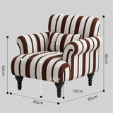 Modern Striped Linen Armchair – Rolled Arm Accent Chair with Solid Wood Legs