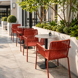 Stackable Outdoor Dining Armchair - Slatted Design for Cafe & Patio