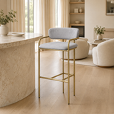 Upholstered Bar Stool with Gold Metal Frame - Velvet or Leather High Chair