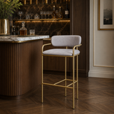 Upholstered Bar Stool with Gold Metal Frame - Velvet or Leather High Chair