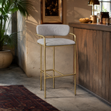 Upholstered Bar Stool with Gold Metal Frame - Velvet or Leather High Chair