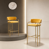 Upholstered Bar Stool with Gold Metal Frame - Velvet or Leather High Chair