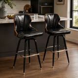 Swivel Bar Stool – Oil-Wax Leather, Metal Frame & Solid Wood Panels