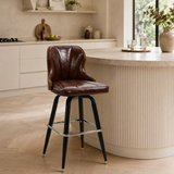 Swivel Bar Stool – Oil-Wax Leather, Metal Frame & Solid Wood Panels