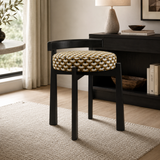 Solid Ash Wood Vanity Stool - Mid-Century Upholstered Seat