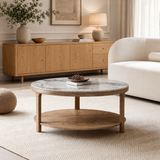 Nordic Solid Wood & Sintered Stone Round Coffee Table Set