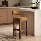 Solid Ash Wood Bar Stool | French Retro Upholstered Counter Chair – No Assembly Required