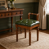 Vintage Hand-Carved Solid Wood Vanity Chair - European Style Accent Stool