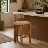 Solid Ash Wood Bar Stool | French Retro Upholstered Counter Chair – No Assembly Required
