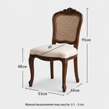 Solid Wood Dining Chair with Rattan Back & Linen Seat