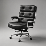 Sillón ejecutivo Robin – Cuero auténtico, estilo moderno de mediados de siglo, base de aluminio
