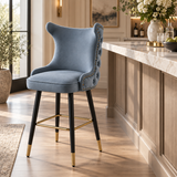 Velvet Bar Stool with Gold Accents – Technology Fabric, 65/75cm