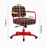 Silla de oficina giratoria a cuadros vintage | Altura ajustable, reposabrazos de madera maciza