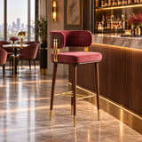 Nordic Minimalist Velvet Bar Stool with Solid Wood Frame & Metal Accents – Customisable Colours & Heights
