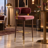 Nordic Minimalist Velvet Bar Stool with Solid Wood Frame & Metal Accents – Customisable Colours & Heights