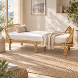 Divano Letto in Rattan Intrecciato Stile Nordico con Cuscino (Diverse Misure)